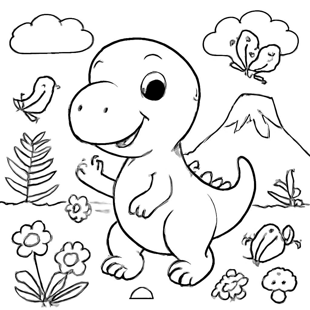 Sevimli T-Rex Dinozor Boyama Sayfası