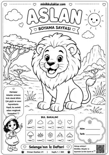 Aslan Boyama Sayfası (Ücretsiz PDF İndir ve Yazdır)