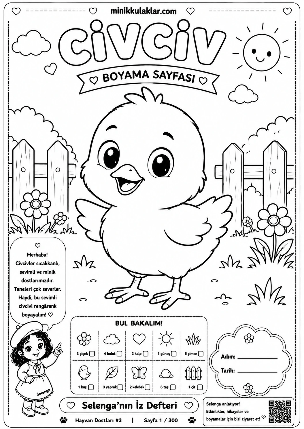Civciv Boyama Sayfası (Ücretsiz PDF İndir ve Yazdır)