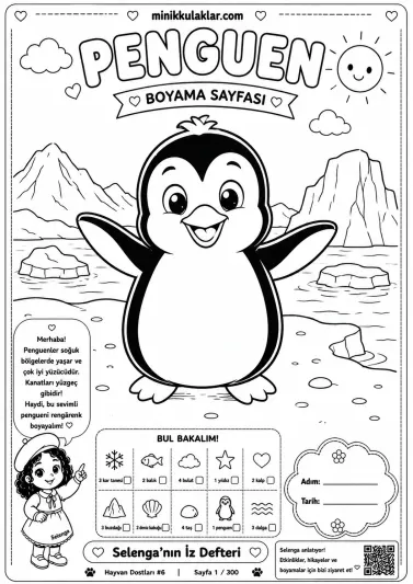Penguen Boyama Sayfası (Ücretsiz PDF İndir ve Yazdır)